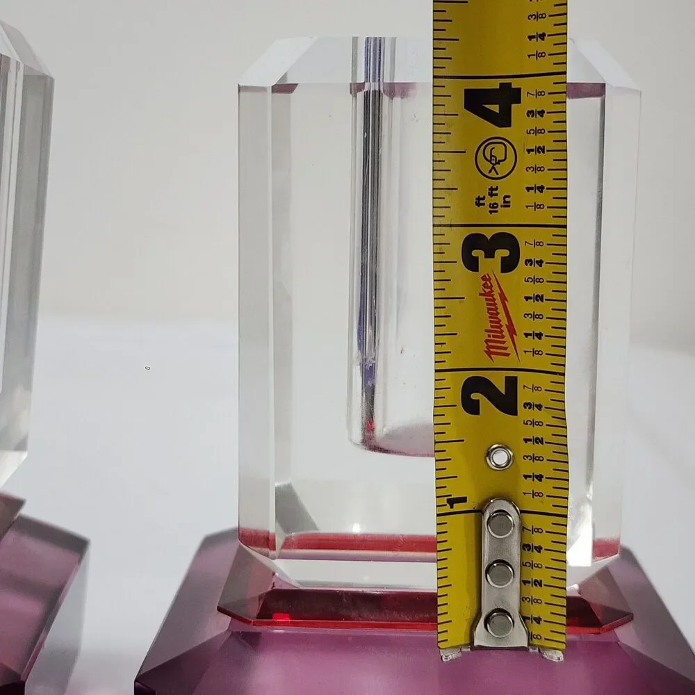Anthropologie Crystal Cut Glass Vase Clear Pink 2Pc Set Stacked Footed Square